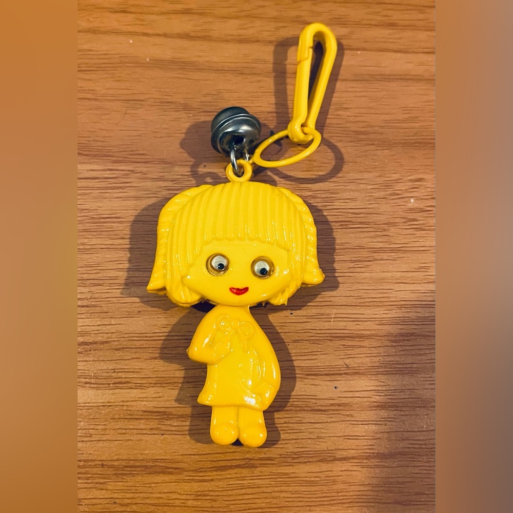 Vintage 1980s Plastic Bell Charm Girl Double Sided Moveable Body Googly Eyes